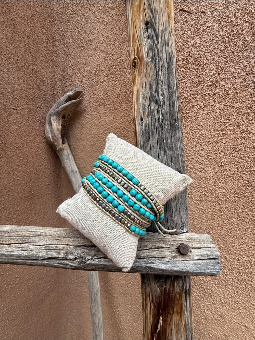 Trendy boutique Turquoise Wrap Bracelet with Metallic Accents